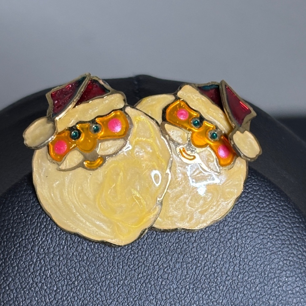 Vintage Enamel Christmas Santa Pierced Festive Earrings Holiday